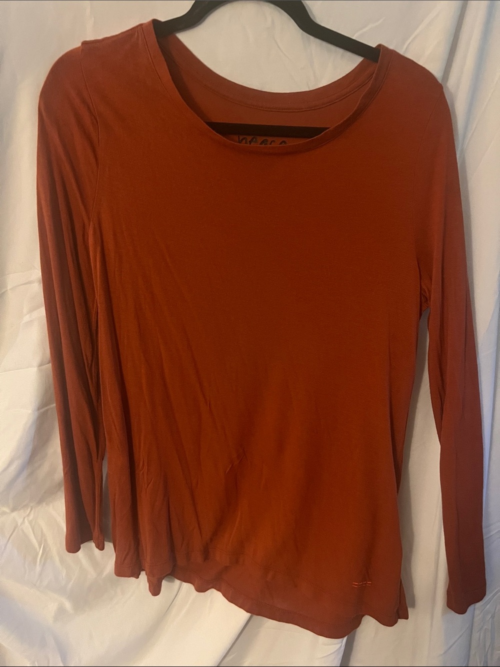 Peace Love World Long Sleeve Scoop Neck Top - Burnt Orange, Modal